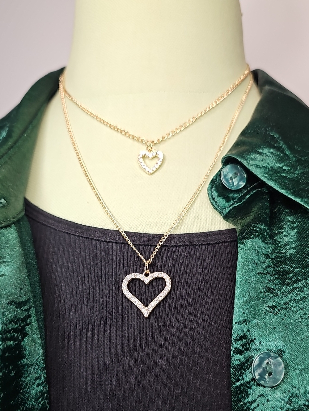 Gold Heart Pendant Layered Necklace - Women Jewelry